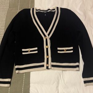 Aqua Black and Cream Cashmere Cardigan with Gold Buttons
